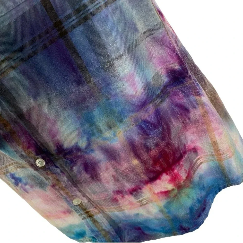 Handmade Shirt Skirt Womens XS - Small Tie Dye Flannel Plaid Tie Waist Skirt